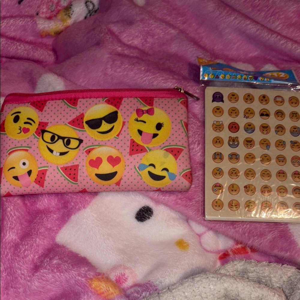 Emoji Print Pink Pencil Case